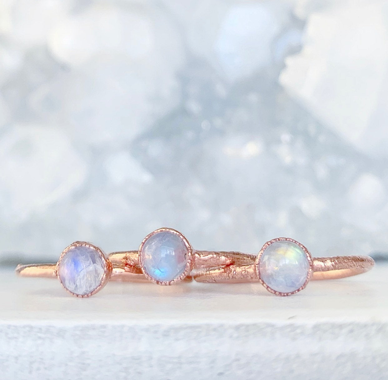 Tiny Moonstone Ring, June Birthstone Gift, Dainty Moonstone Ring, Healing Gemstone Ring, Delicate Copper Ring, Moonstone Stacker Ring