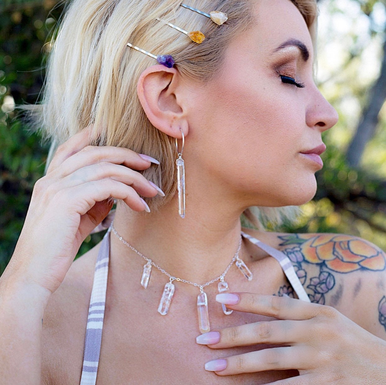 Crystal Quartz Statement Necklace, Multi Stone Raw Quartz Necklace, Raw Crystal Bib Necklace, Chunky Crystal Healing Necklace