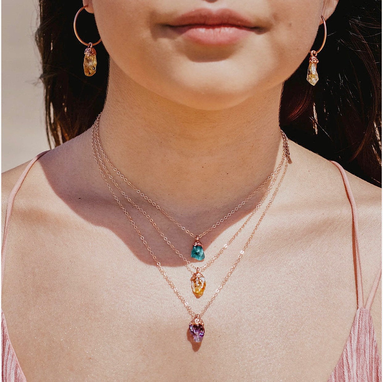 Raw Crystal Healing Necklace, Dainty Crystal Nugget Necklace, Citrine Crystal Pendant, Amethyst Stone Necklace, Raw Apatite Nugget Necklace