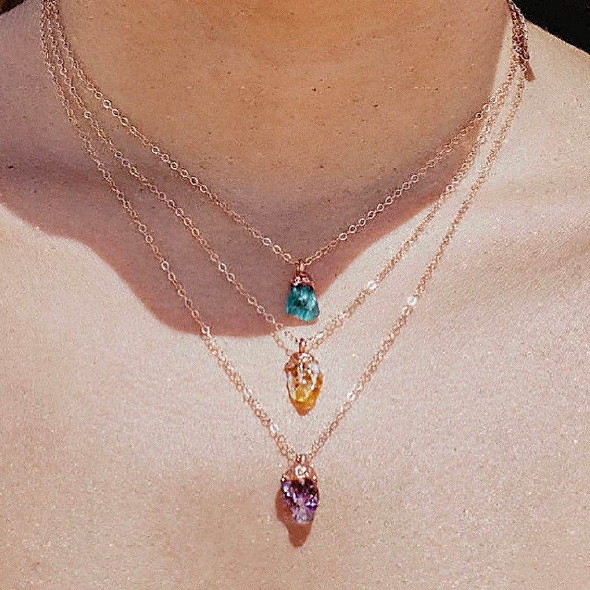 Raw Crystal Healing Necklace, Dainty Crystal Nugget Necklace, Citrine Crystal Pendant, Amethyst Stone Necklace, Raw Apatite Nugget Necklace