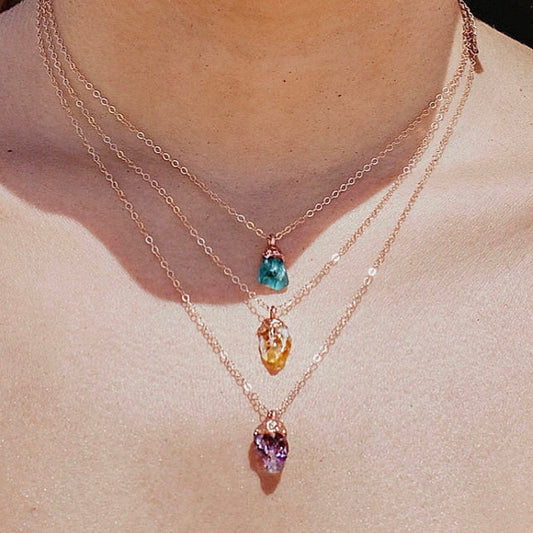 Raw Crystal Healing Necklace, Dainty Crystal Nugget Necklace, Citrine Crystal Pendant, Amethyst Stone Necklace, Raw Apatite Nugget Necklace