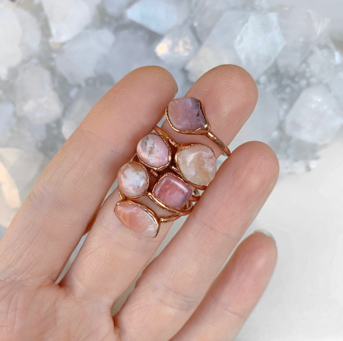 Raw Pink Opal Ring, October Birthstone Ring, Raw Pink Crystal Ring, Opal Stone Ring, Copper Gemstone Ring, Natural Stone Ring, October Gift