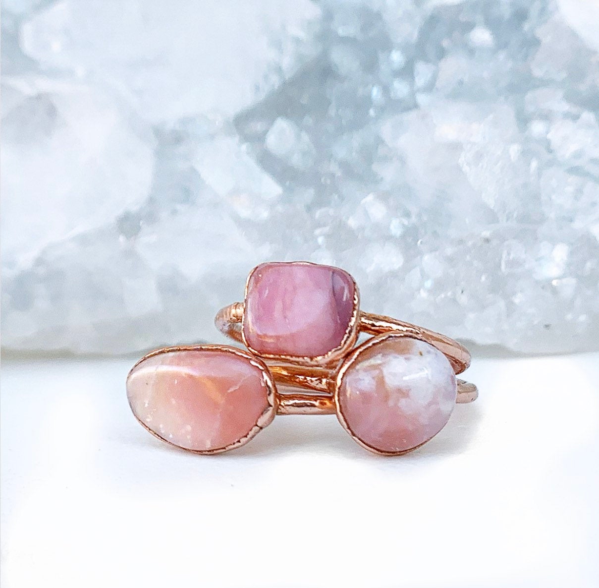 Raw Pink Opal Ring in Copper Each ring is made by hand – Buddha