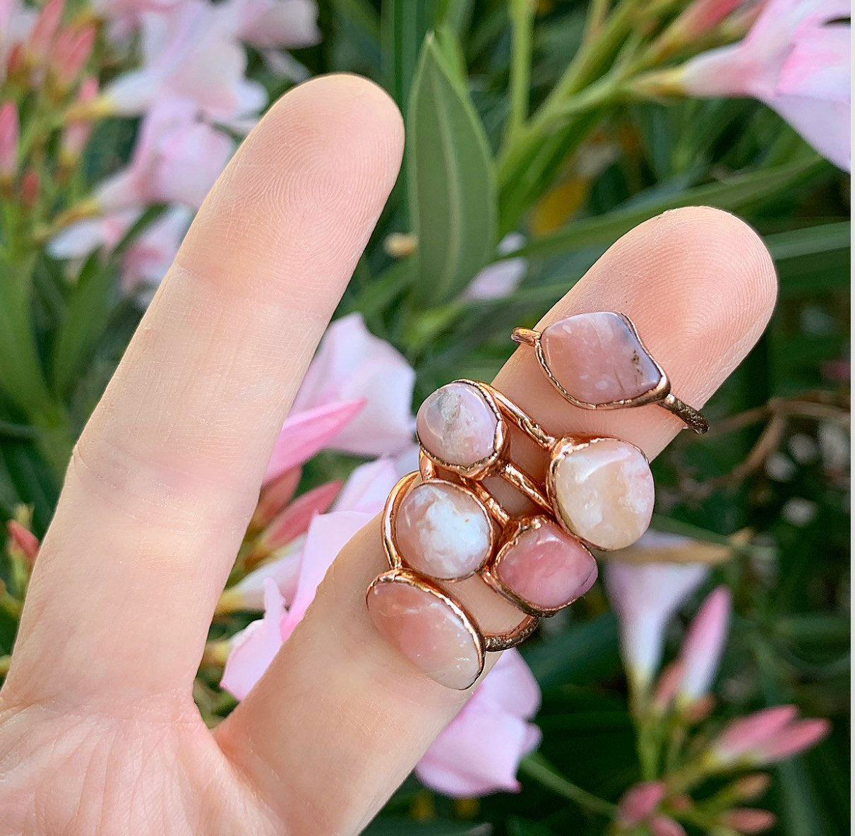 Raw Pink Opal Ring, October Birthstone Ring, Raw Pink Crystal Ring, Opal Stone Ring, Copper Gemstone Ring, Natural Stone Ring, October Gift