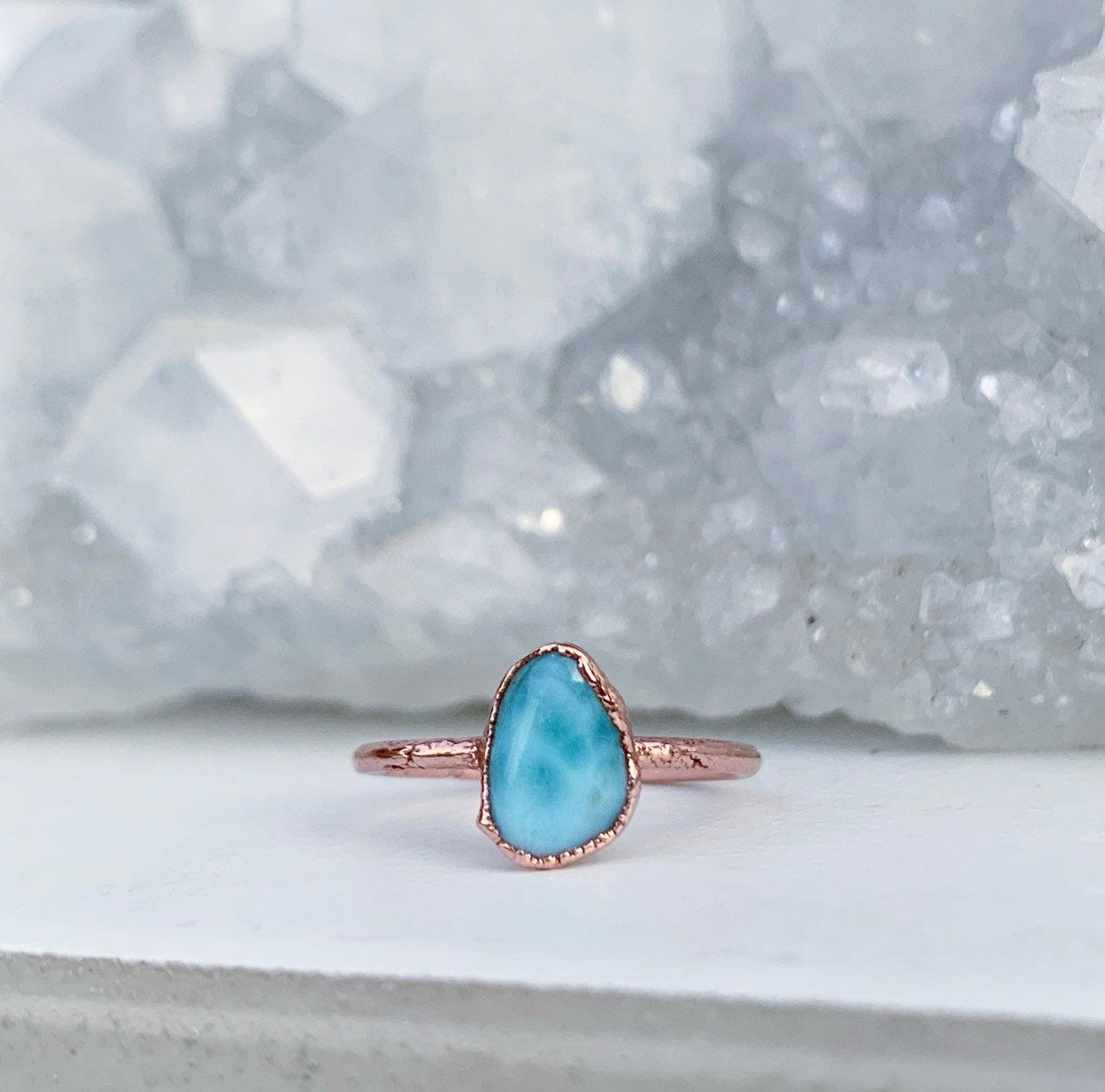 Raw Larimar Stone Ring, Pisces Birthstone Ring, Leo Birthstone Ring, Natural Larimar Ring, Alternative Birthstone, Jewelry Gift for Her