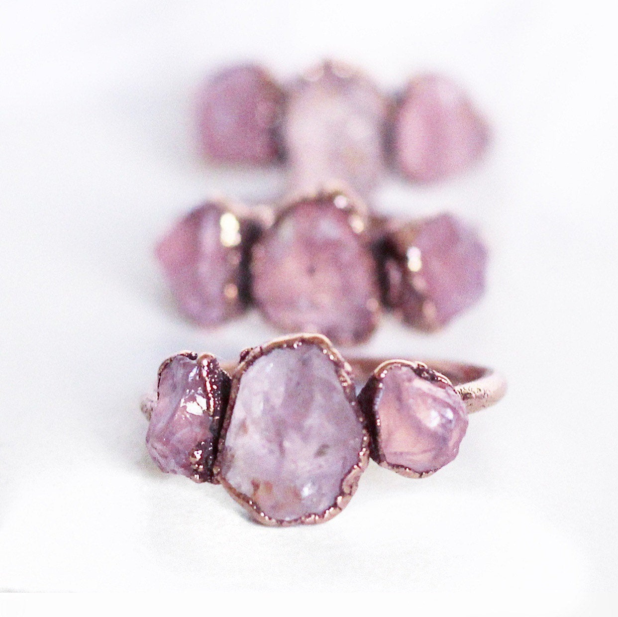 Three Stone Raw Rose Quartz