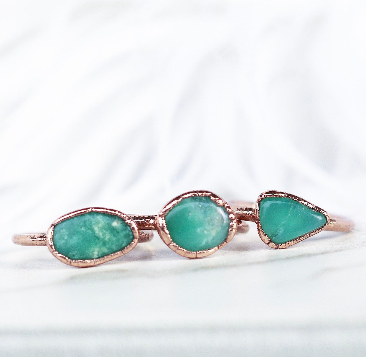 Raw Chrysoprase Copper Ring