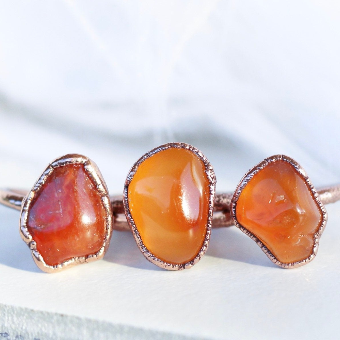 Chunky Raw Carnelian Copper Ring