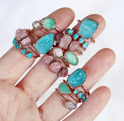 Chunky Blue Raw Apatite Copper StackingRing