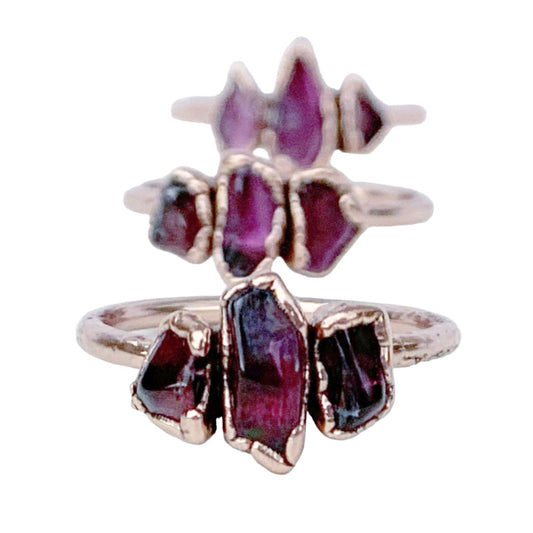 Garnet Three Stone Copper Ring