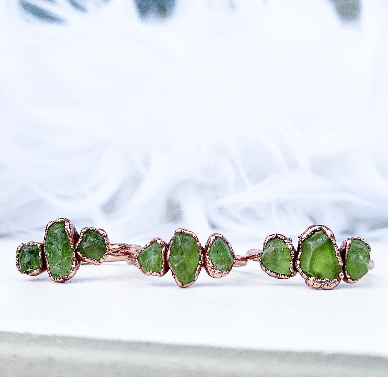 Raw Peridot 3 Stone Stacking Ring in Copper