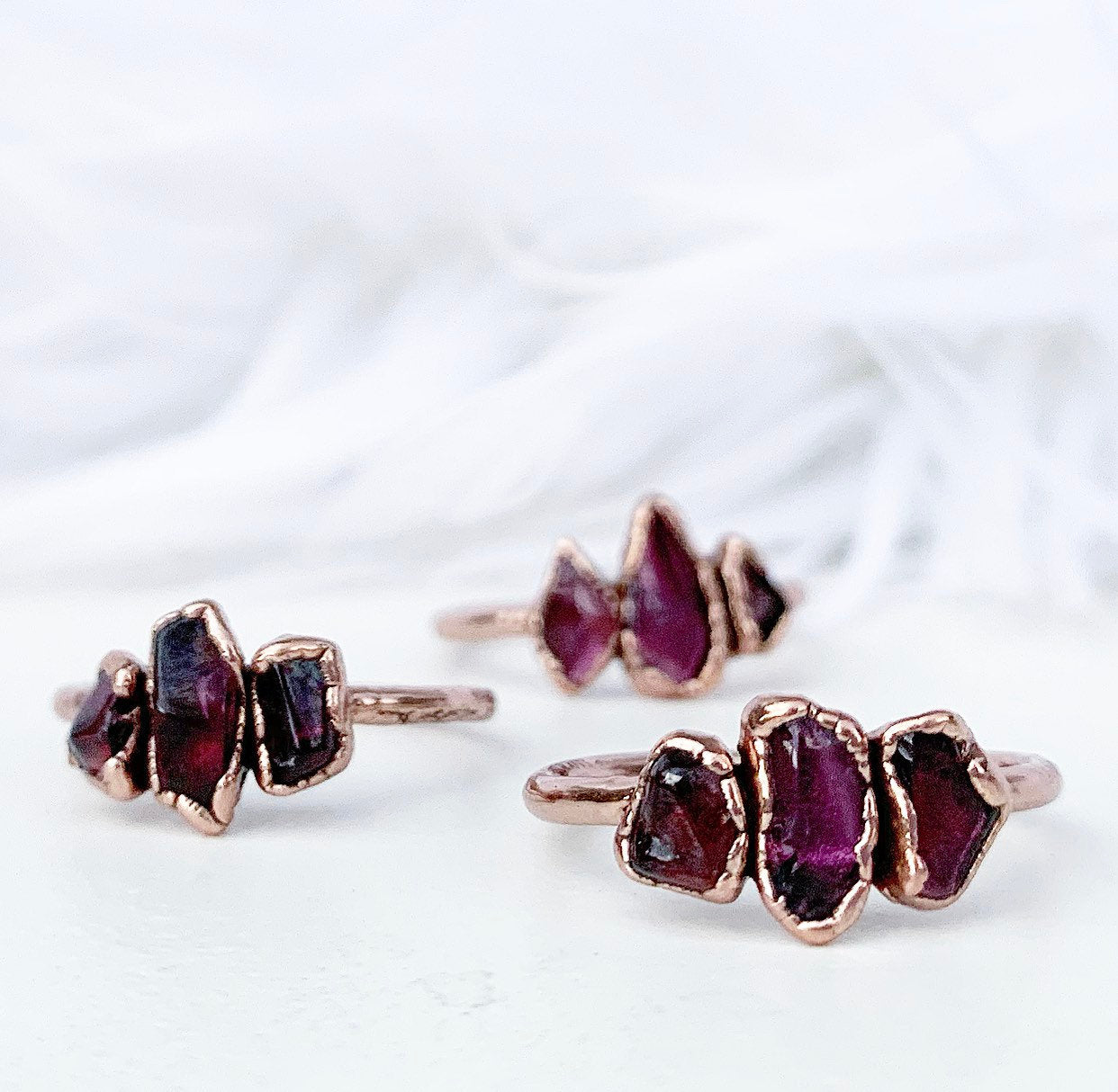 3 Stone Raw Garnet Copper Stacking Ring