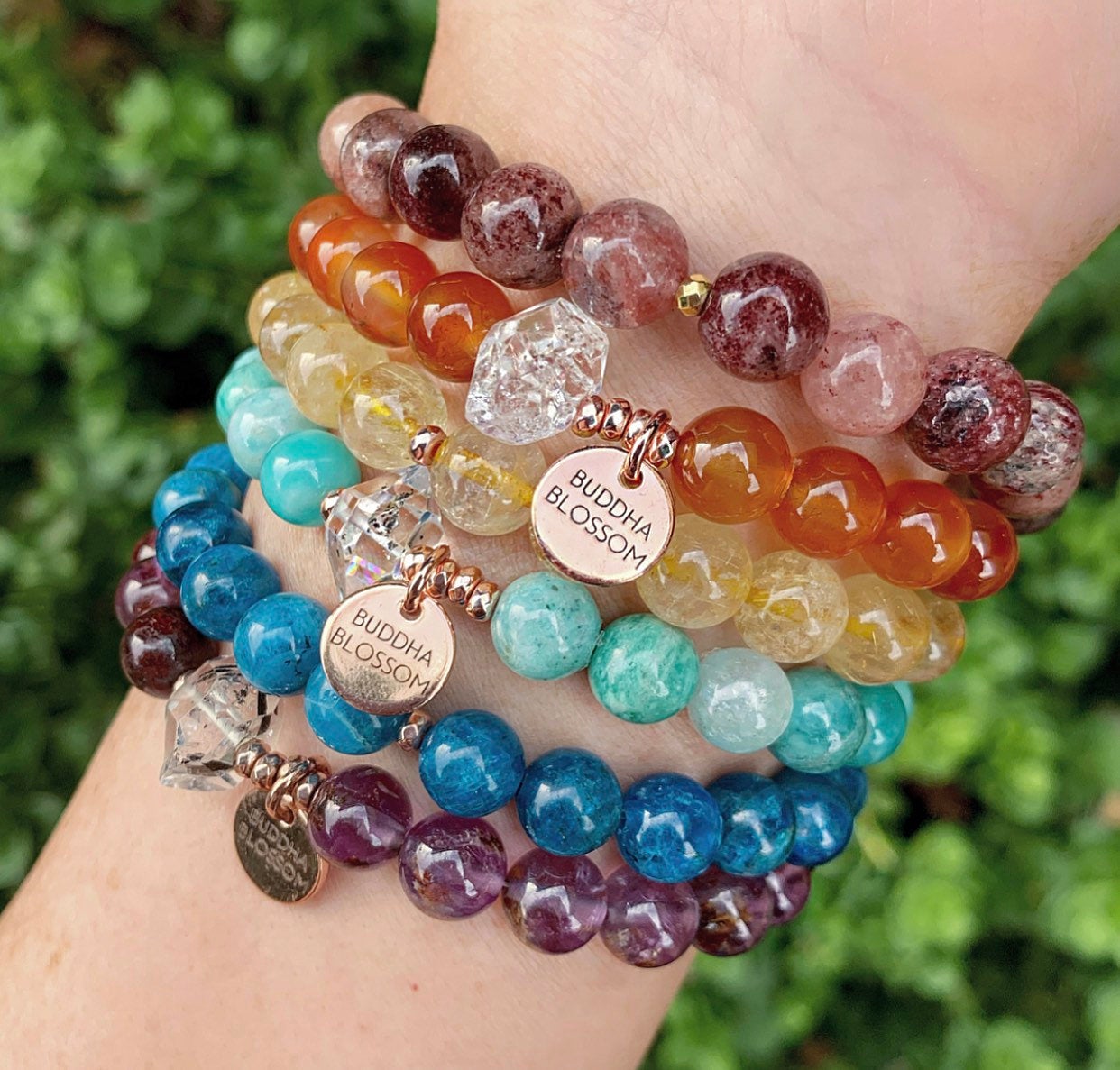 Rutilated Quartz, Herkimer Diamond, Mala Bracelet, Mala Beads
