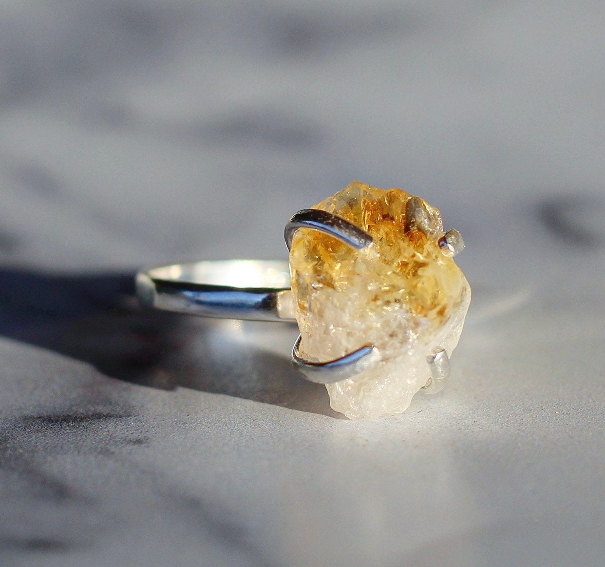 Sterling Silver Raw Citrine Claw Ring | stamped sterling silver.