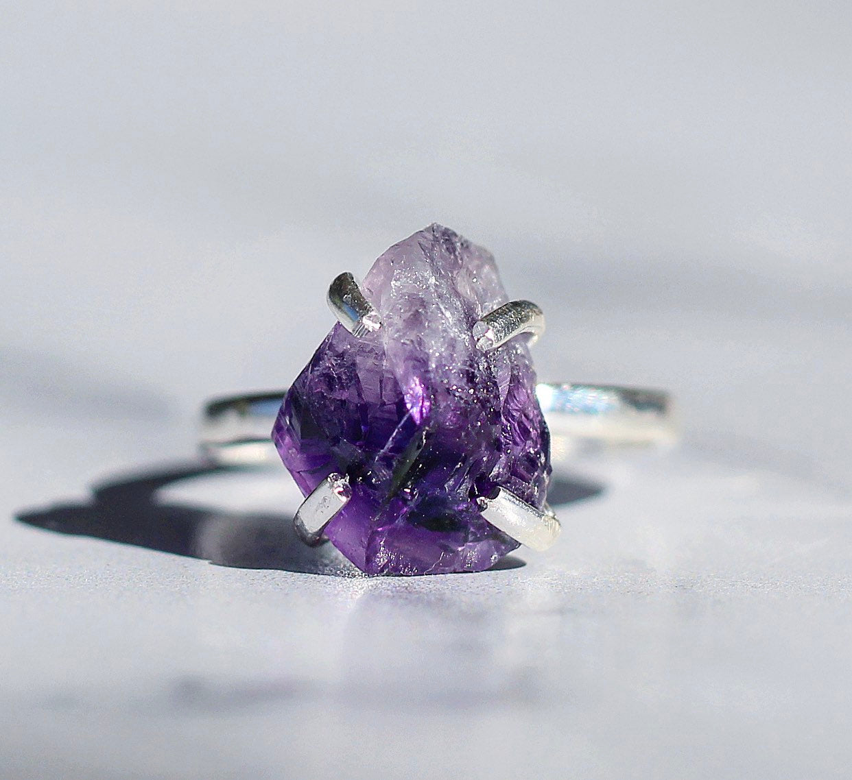 Sterling Silver Raw Amethyst Claw Ring | Each ring is made by hand