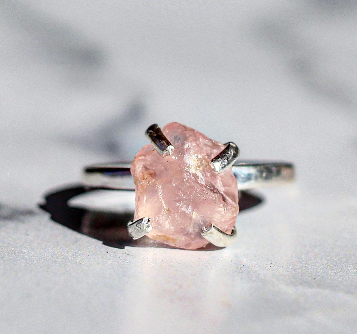 Sterling Silver Raw Rose Quartz Claw Ring