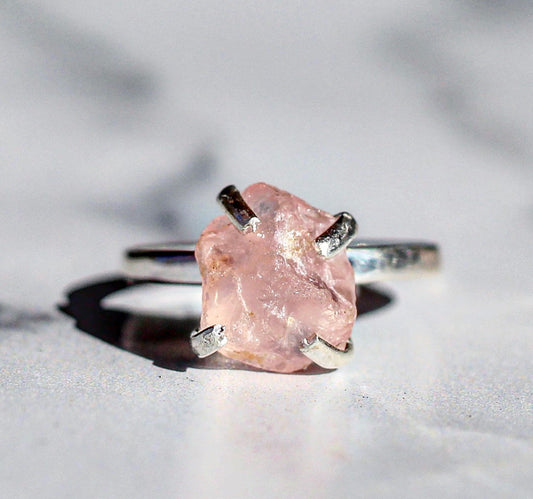 Sterling Silver Raw Rose Quartz Claw Ring