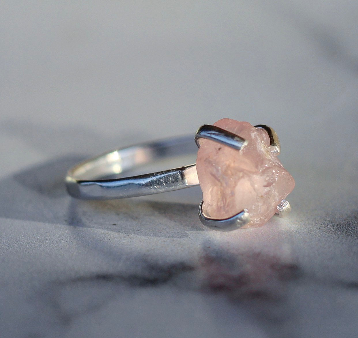 Sterling Silver Raw Rose Quartz Claw Ring