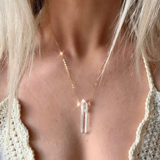Crystal Quartz Pendant on 14k Gold Filled or Sterling Silver Chain