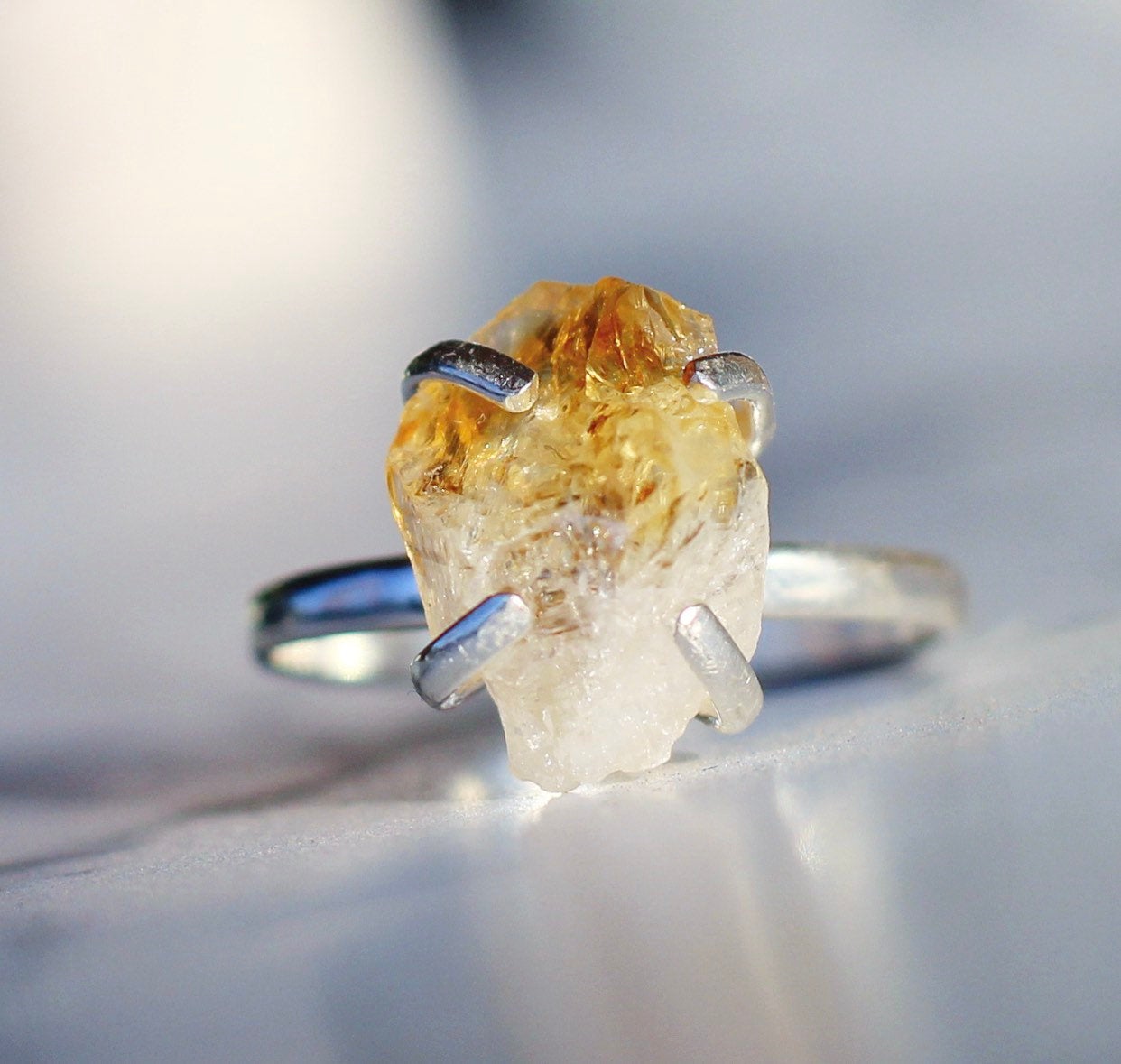 Sterling Silver Raw Citrine Claw Ring | stamped sterling silver.