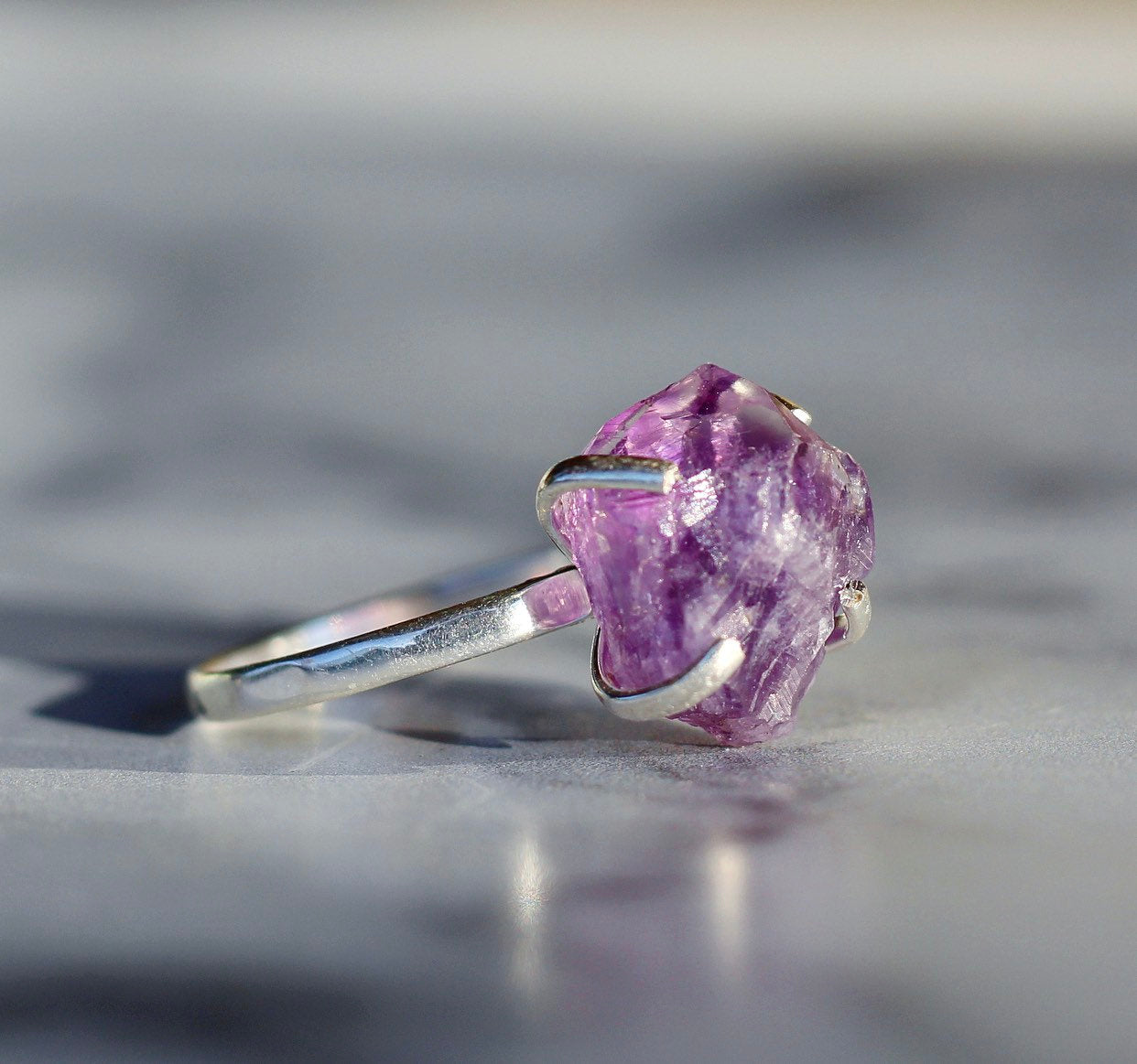Sterling Silver Raw Amethyst Claw Ring | Each ring is made by hand