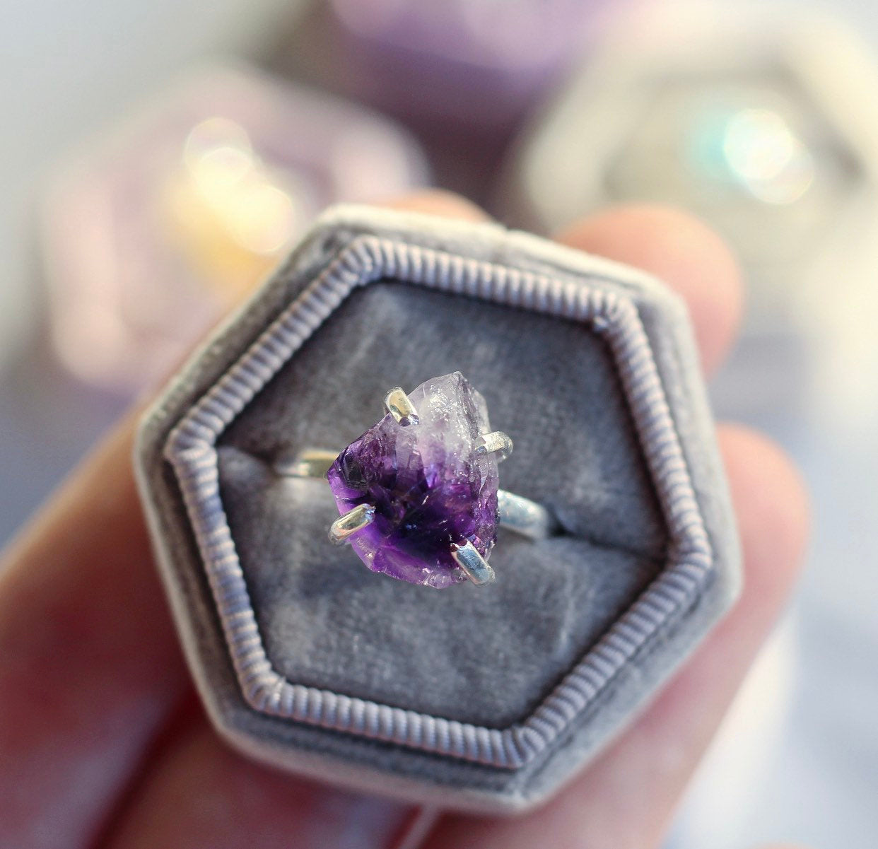 Sterling Silver Raw Amethyst Claw Ring | Each ring is made by hand