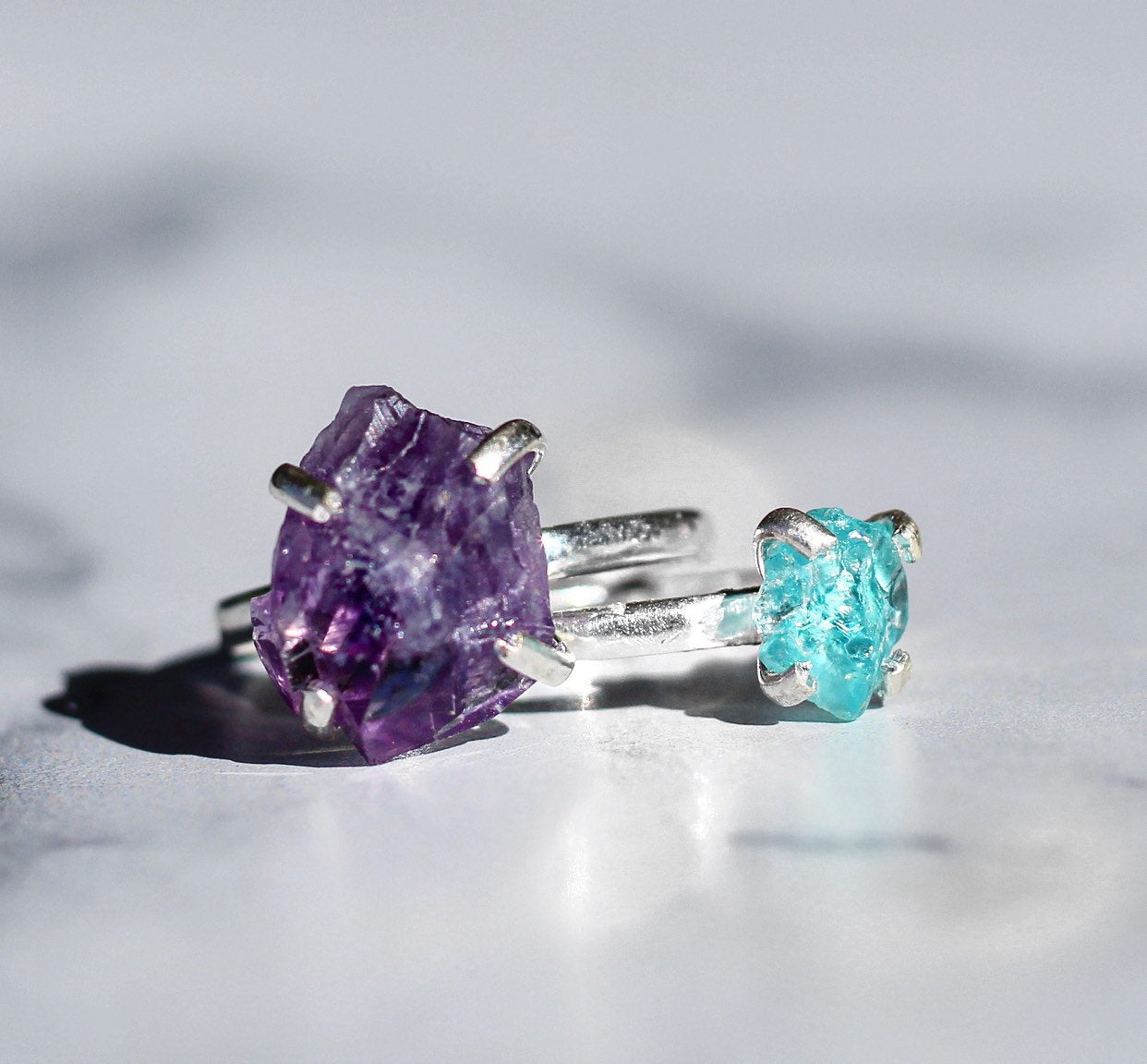 Sterling Silver Raw Amethyst Claw Ring | Each ring is made by hand