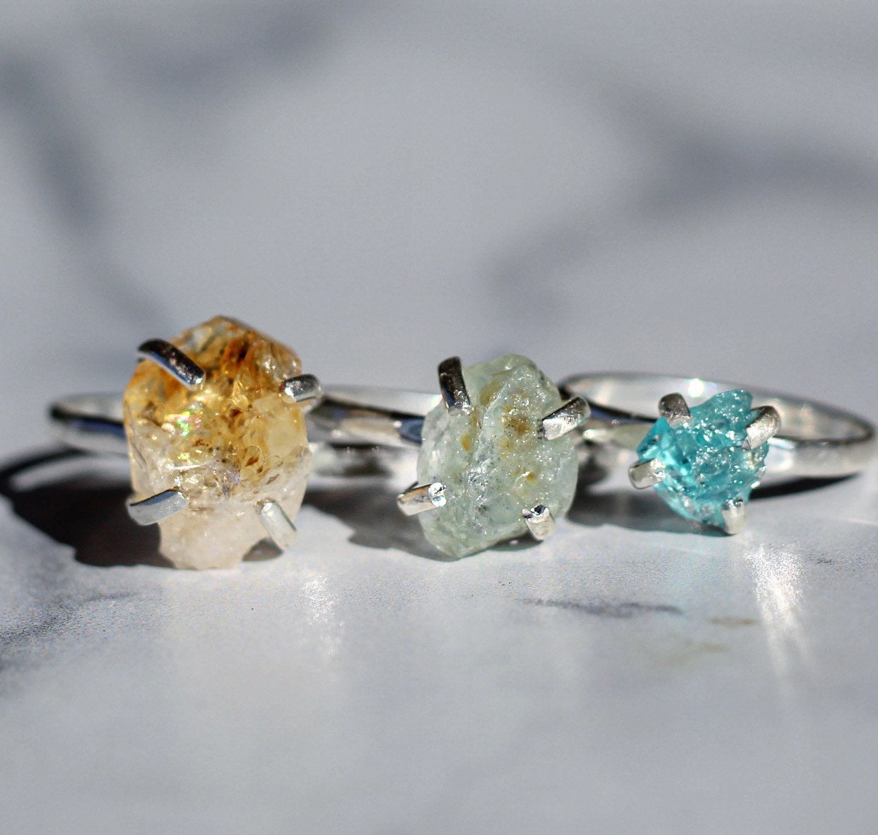 Sterling Silver Raw Aquamarine Claw Ring