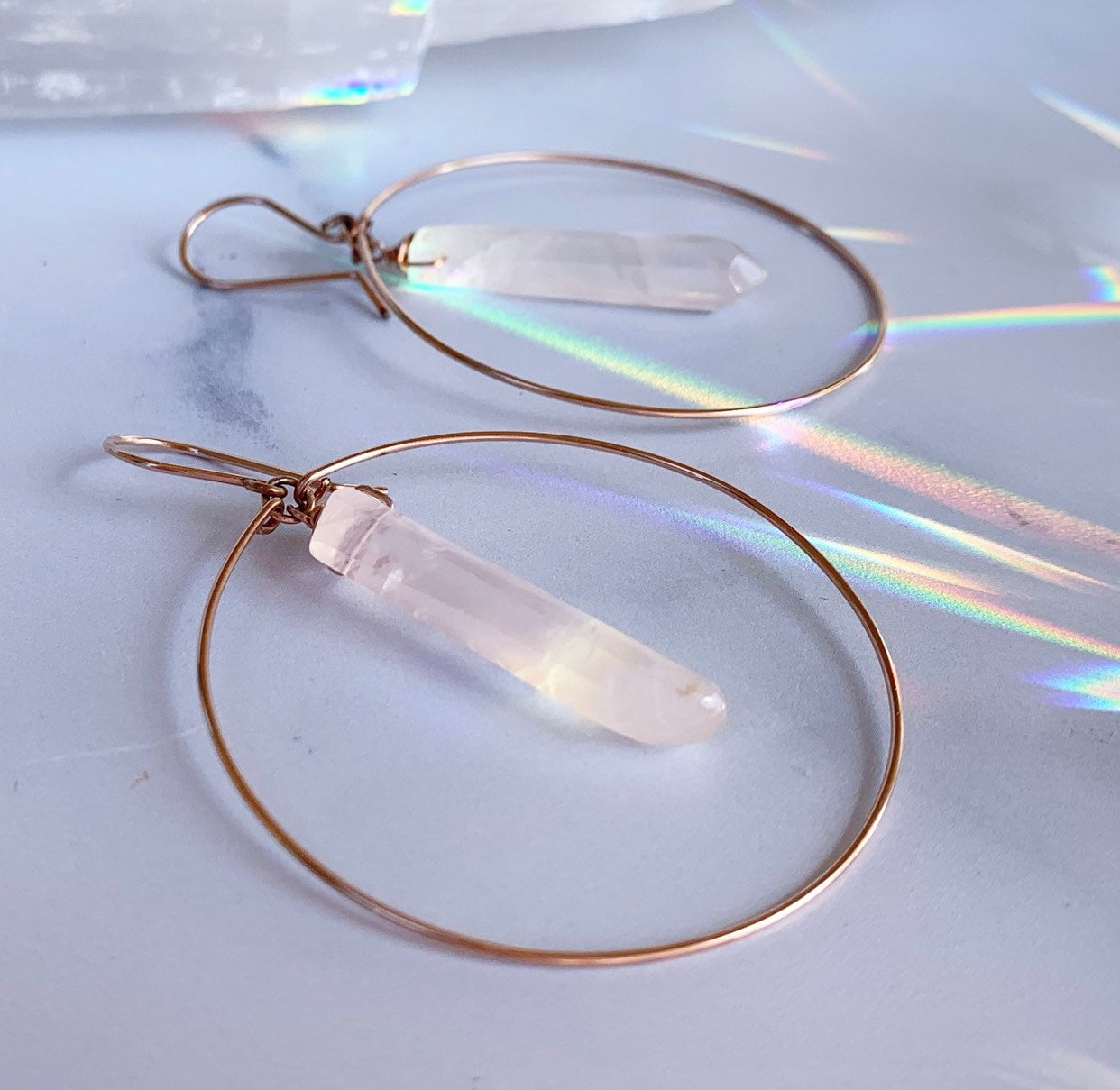 Crystal Quartz Earrings, Gold Boho Hoops, Crystal Earrings, Healing Crystal Earrings, Crystal Hoop Earrings, Quartz Hoops, Gift for Her