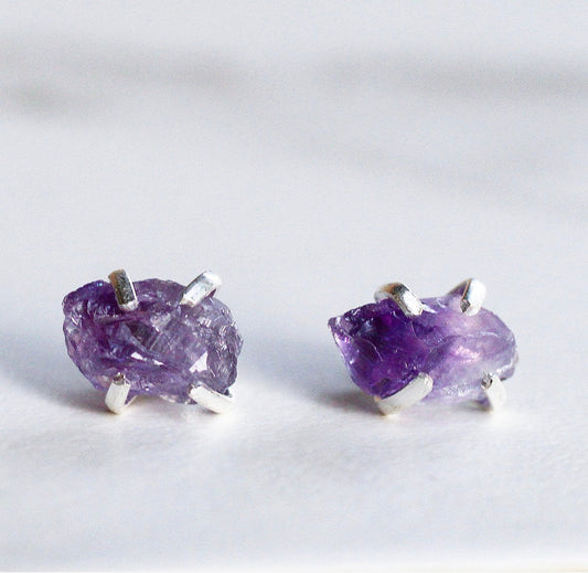 Raw Crystal Earrings Studs, Raw Stone Earrings, Amethyst Earrings, Raw Amethyst, Healing Gemstone Earrings, February Birthstone, Boho