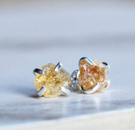 Raw Citrine Claw Studs