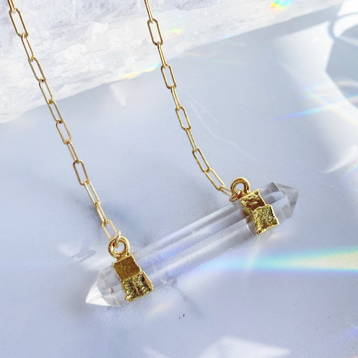 Double Terminated Crystal Quartz Bar Necklace