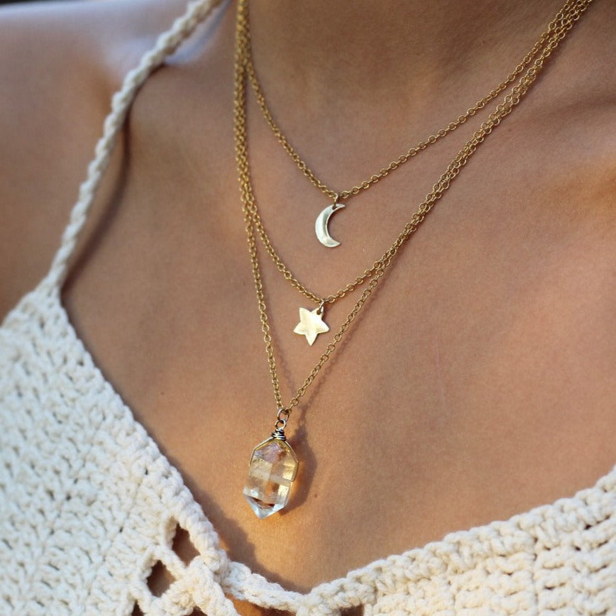 Double Terminated Crystal Necklace, Crystal Nugget Necklace, Healing Citrine Point Necklace, Amethyst Point Pendant, Rose Quartz Nugget
