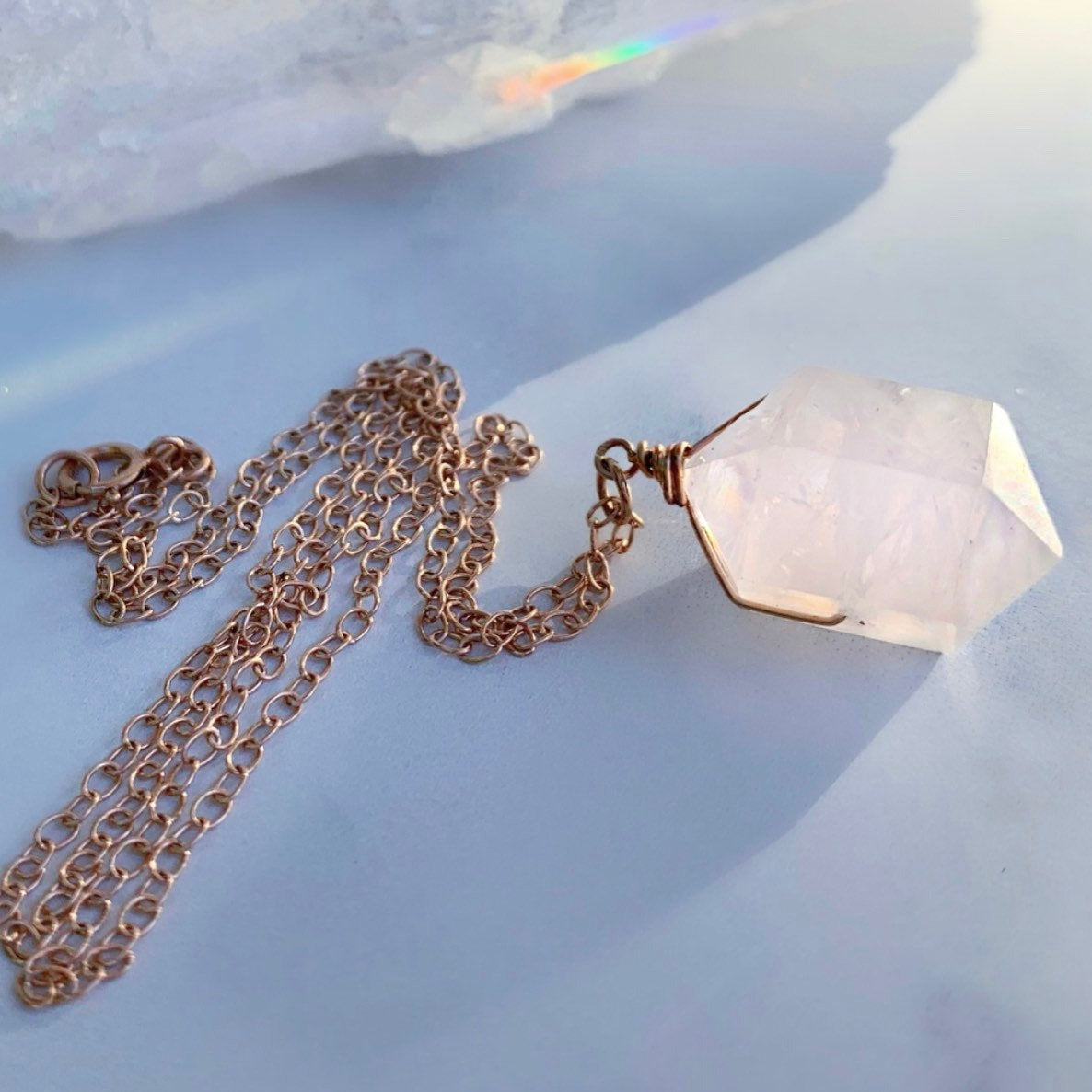Double Terminated Crystal Necklace, Crystal Nugget Necklace, Healing Citrine Point Necklace, Amethyst Point Pendant, Rose Quartz Nugget