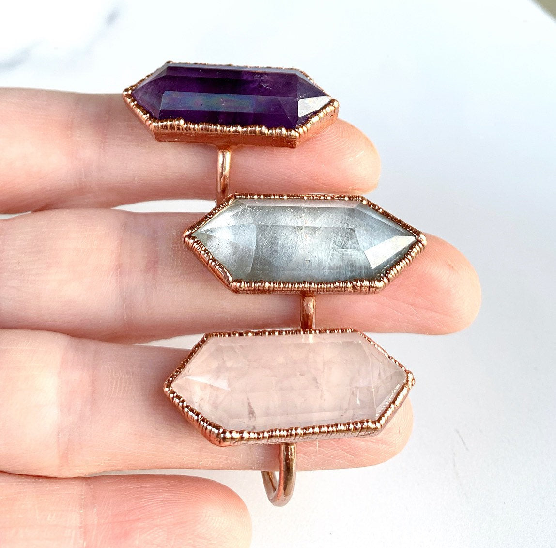 Amethyst Statement Ring, Amethyst Point Ring, Amethyst Crystal Cocktail Ring, Large Amethyst Crystal Ring