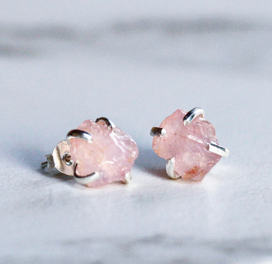 Raw Rose Quartz Claw Studs