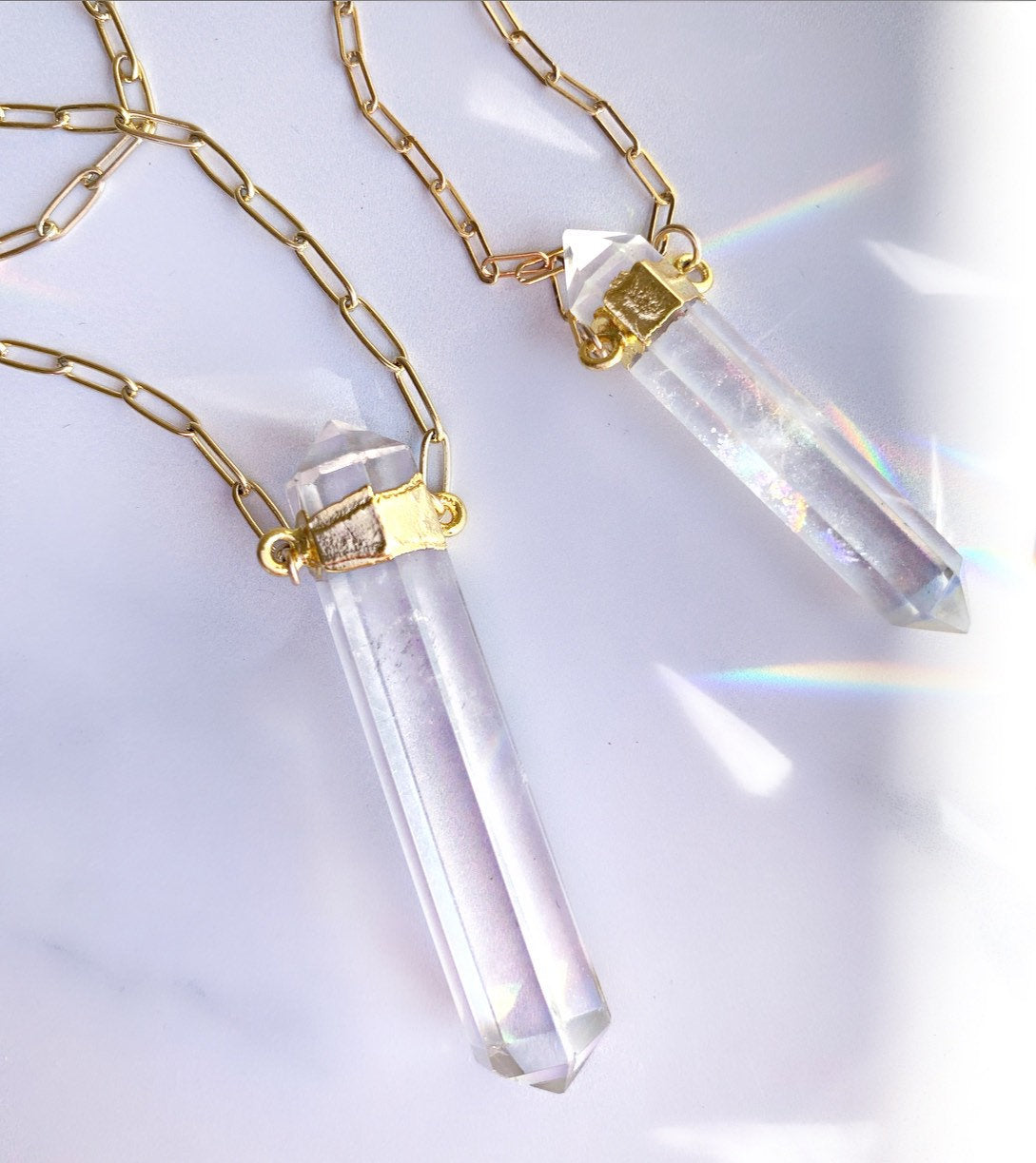 Chunky Crystal Quartz Point Necklace, Double Terminated Crystal Necklace, Clear Quartz Point Pendant, Crystal Necklace 14k Gold Chain