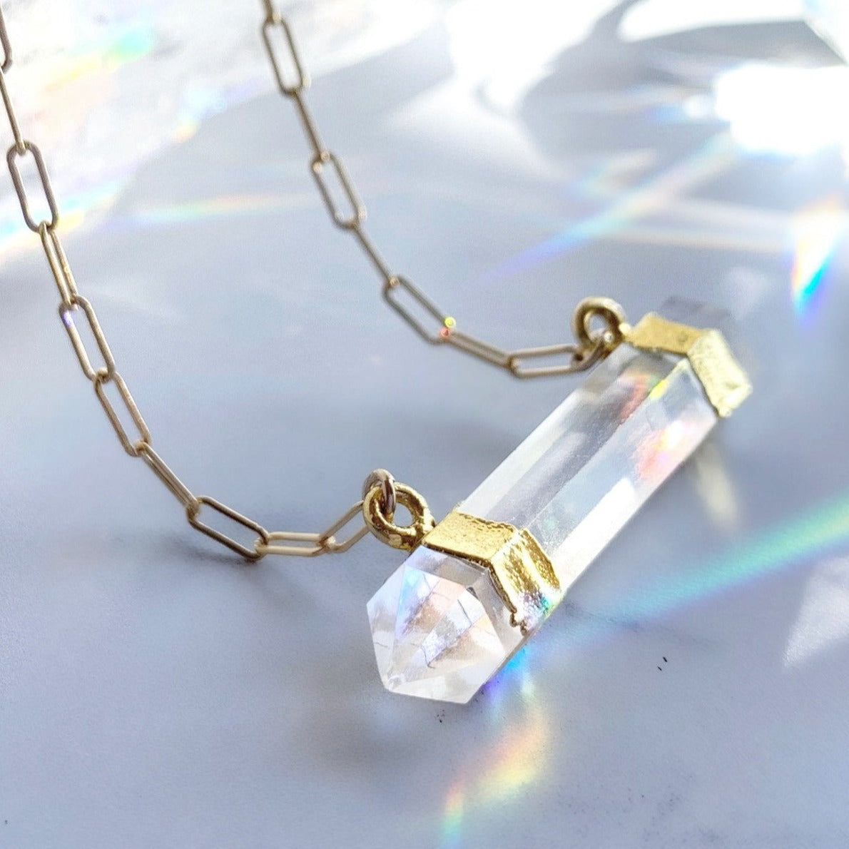 Double Terminated Crystal Quartz Bar Necklace