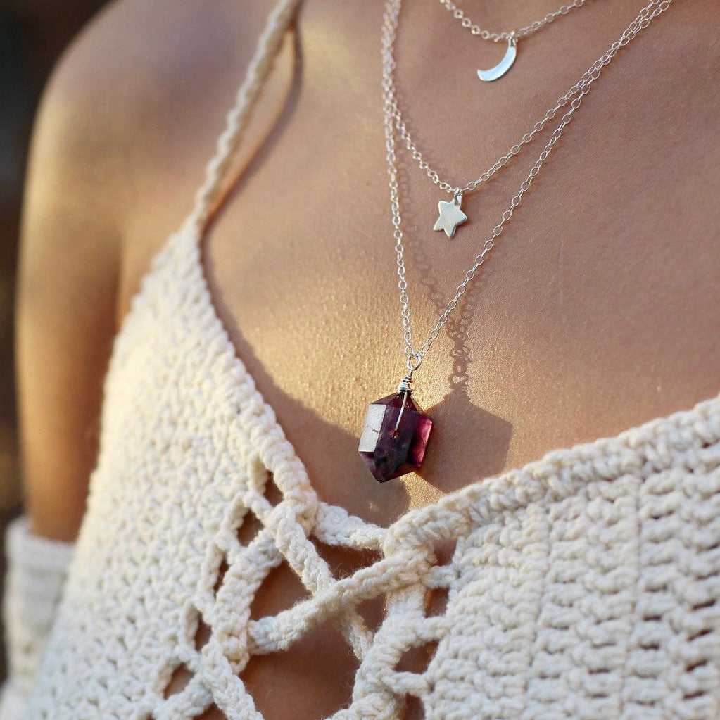 Double Terminated Crystal Necklace, Crystal Nugget Necklace, Healing Citrine Point Necklace, Amethyst Point Pendant, Rose Quartz Nugget