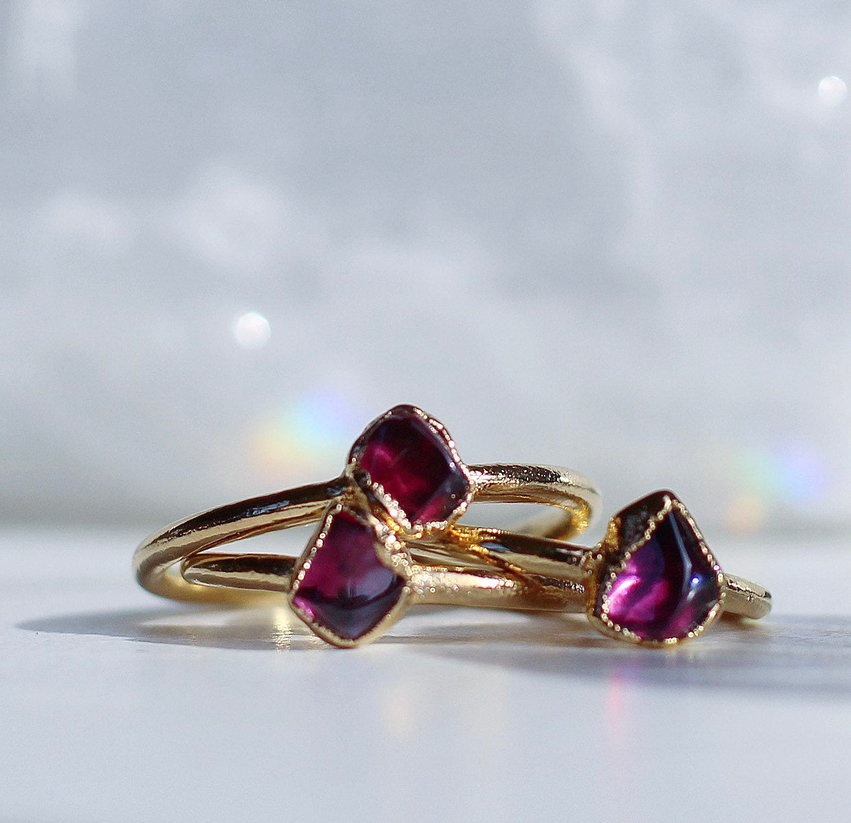 Raw Garnet Ring in Gold, Natural Garnet Stacking Ring, Rhodolite Garnet Ring, January Birthstone Gift, Gift for Her, Raw Birthstone Ring