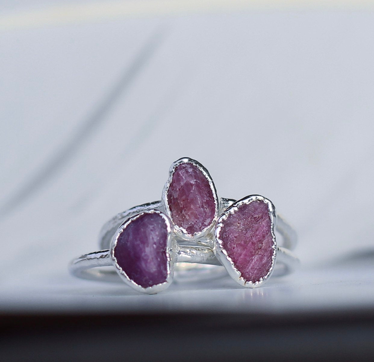 Raw Ruby Ring Silver, July Birthstone Ring Silver Band, Raw July Gemstone Ring, Raw Ruby Stone Ring, July Gemstone Gift, Gift for Her July