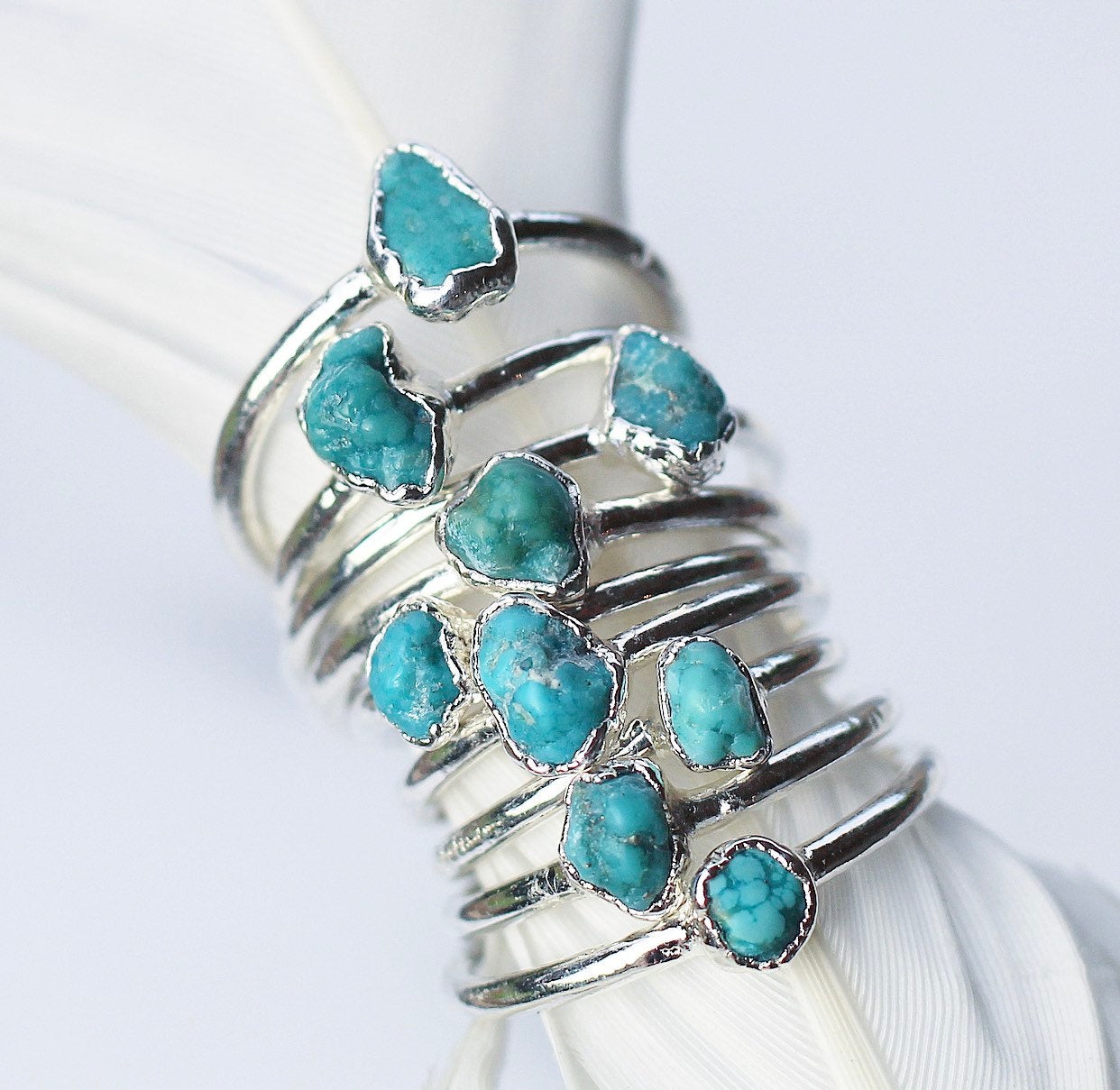 Raw Turquoise Ring Silver, December Birthstone Silver Band, December Raw Gemstone Ring, Raw Turquoise Stone Ring, December Gemstone Gift