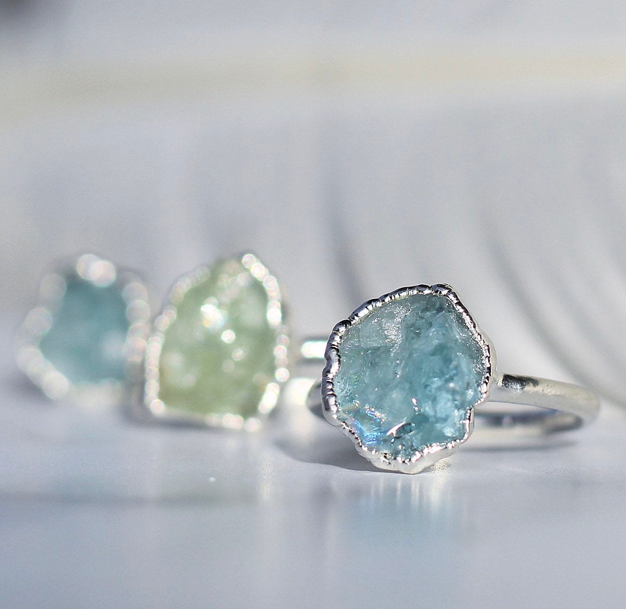 Rough Aquamarine Ring Silver, March Birthstone Silver Band, March Raw Gemstone Ring, Raw Aquamarine Stone Ring, March Birthday Gift for Her
