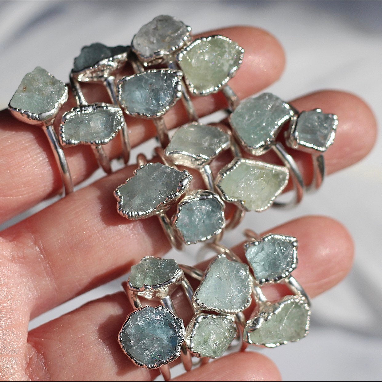 Rough Aquamarine Ring Silver, March Birthstone Silver Band, March Raw Gemstone Ring, Raw Aquamarine Stone Ring, March Birthday Gift for Her