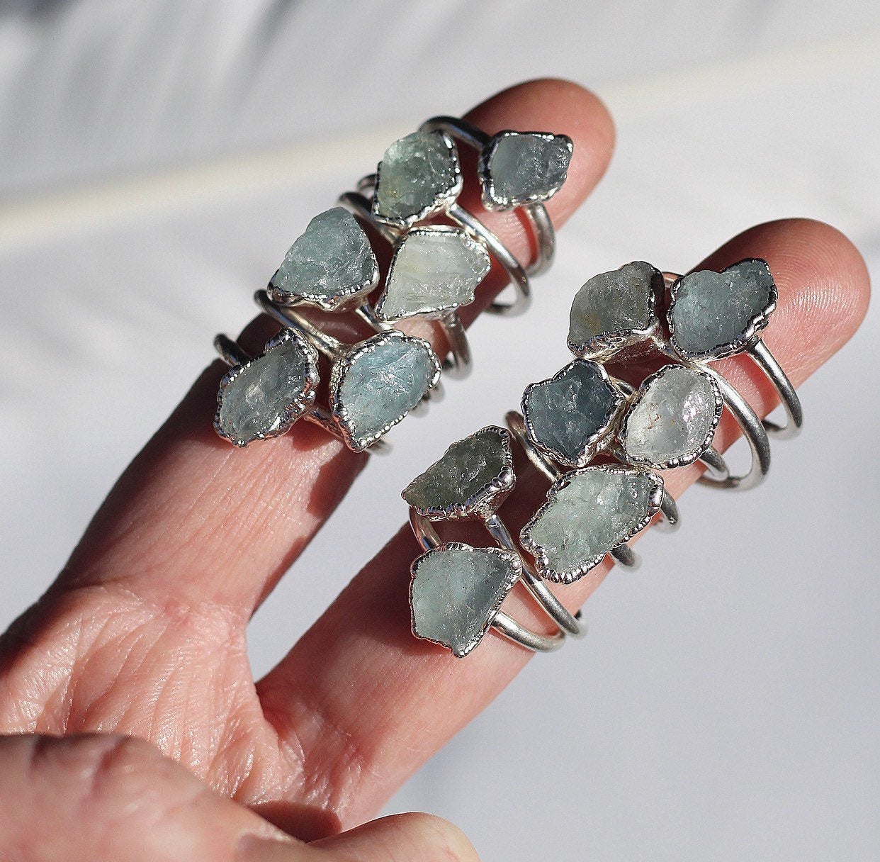 Rough Aquamarine Ring Silver, March Birthstone Silver Band, March Raw Gemstone Ring, Raw Aquamarine Stone Ring, March Birthday Gift for Her