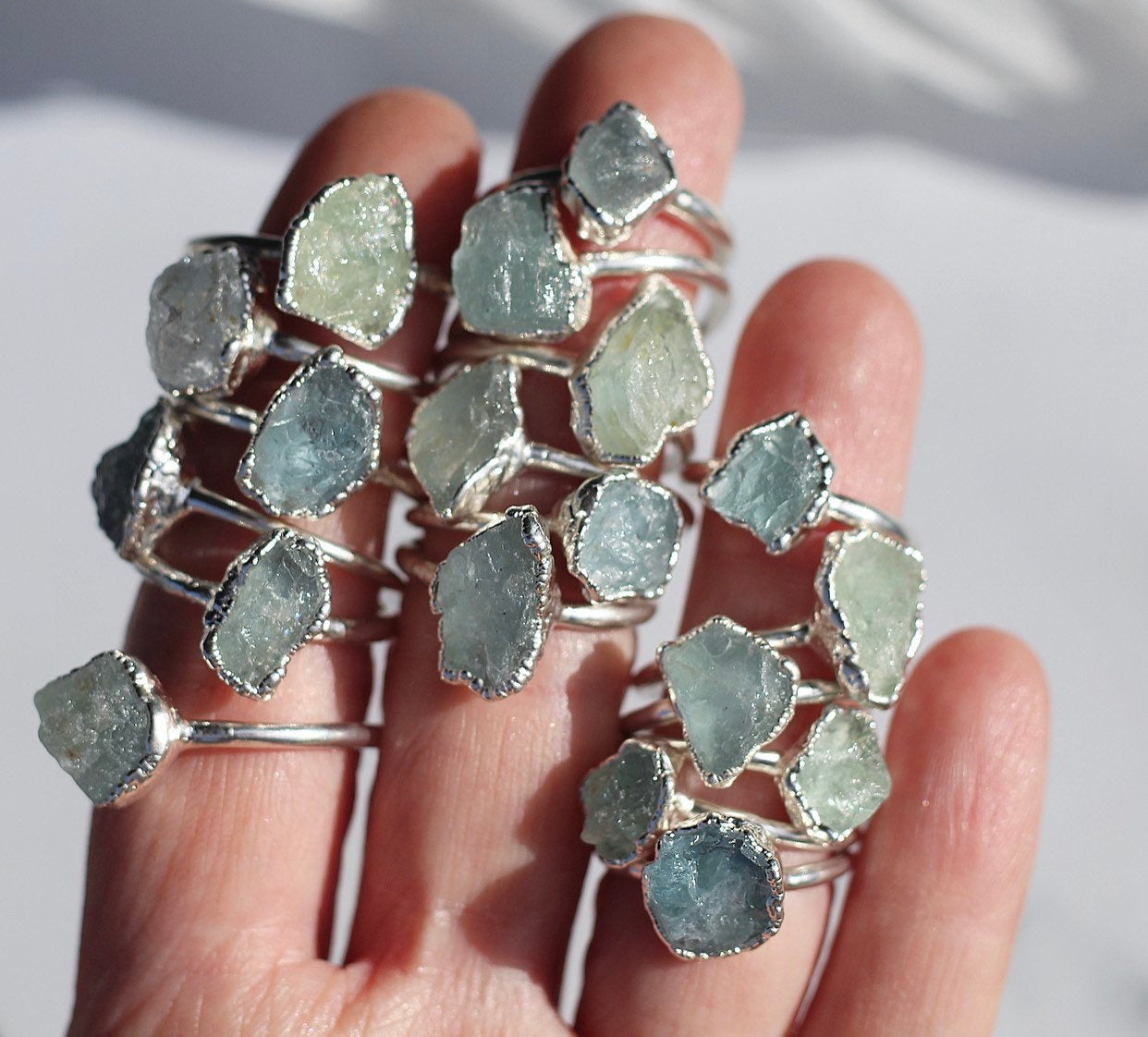 Rough Aquamarine Ring Silver, March Birthstone Silver Band, March Raw Gemstone Ring, Raw Aquamarine Stone Ring, March Birthday Gift for Her