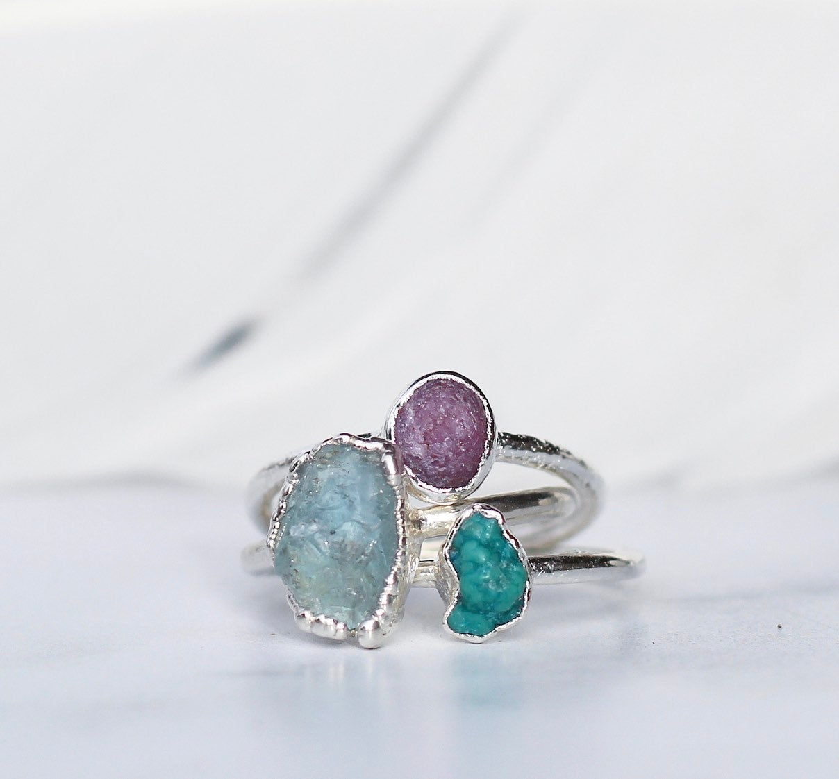 Raw Turquoise Ring Silver, December Birthstone Silver Band, December Raw Gemstone Ring, Raw Turquoise Stone Ring, December Gemstone Gift