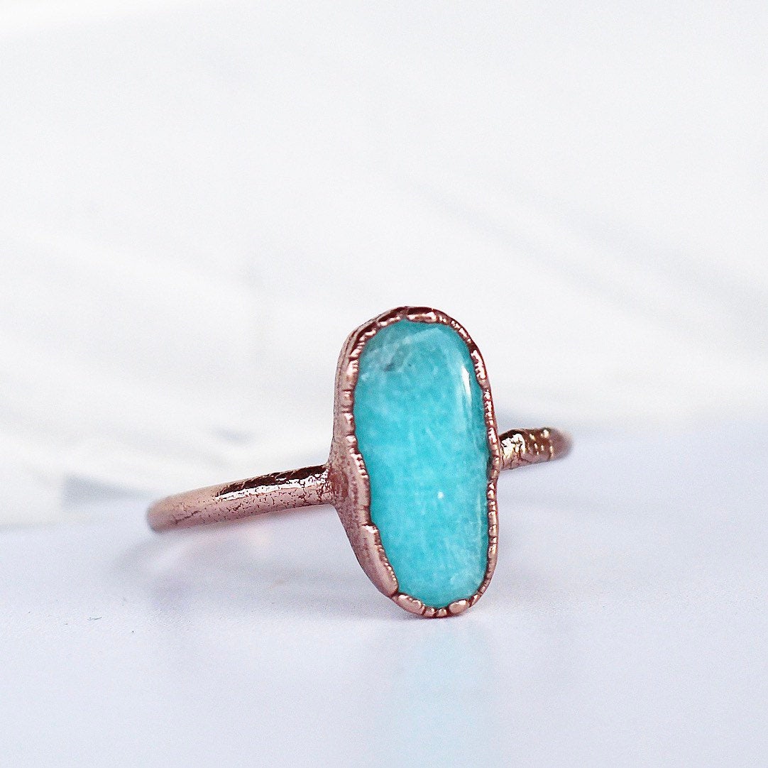Raw Amazonite Stone Ring, Natural Amazonite Ring, Oval Stone Ring, Alternative Birthstone Ring, Leo Birthstone Ring, Aries Birthstone Ring