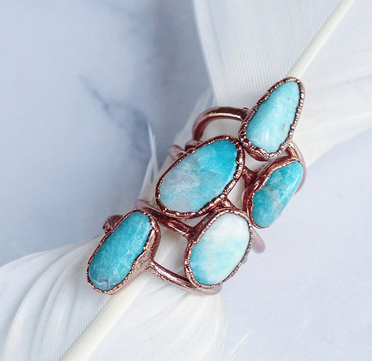 Raw Amazonite Stone Ring, Natural Amazonite Ring, Oval Stone Ring, Alternative Birthstone Ring, Leo Birthstone Ring, Aries Birthstone Ring