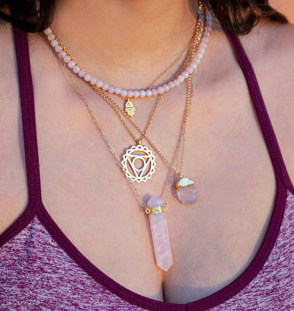 Chakra Symbol Necklace, Gold Medallion Necklace, Yoga Charm Necklace, Boho Layer Necklace, Om Necklace, Yoga Jewelry, Gift for Her